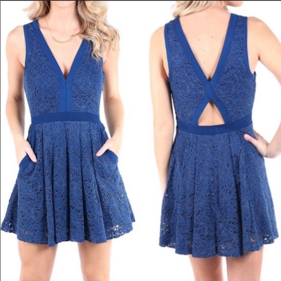 NWT- Free People Lovely in Lace Blue Dress - Picture 5 of 15